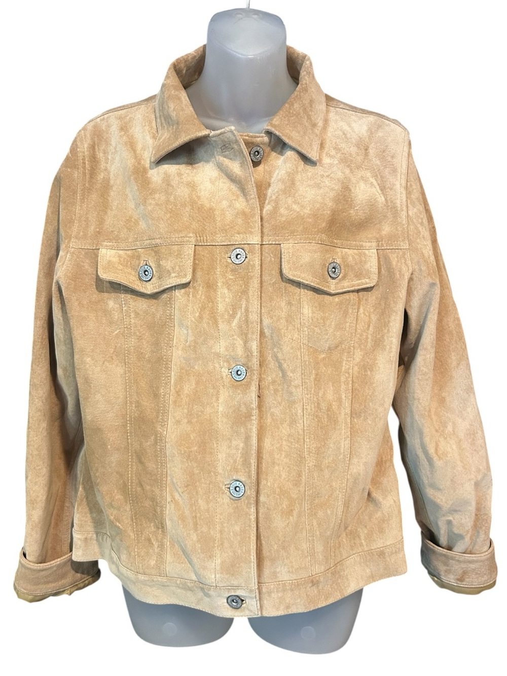 Vintage 90s Eddie Bauer Tan/Beige Seattle Suede Leather Jacket Button Up Size M